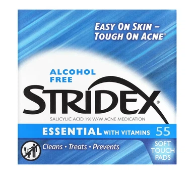 Серветки контроль акне з вітамінами без спирту Stridex Single-Step 55 дисків