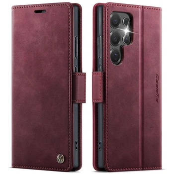 Чехол-книжка CaseMe RFID из нубука для Samsung Galaxy S23 Ultra Бордовый