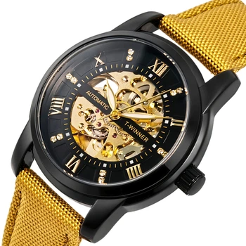 Чоловічий Механічний Годинник Winner Triumph Sahara Gold, 2 Ремінці Чорно Жовтий (389727)
