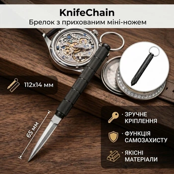 Брелок з потайним мініножем KnifeChain, чорний