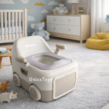 Детский горшок Bimbo 3в1 Машинка с мягким сиденьем, подсветкой, подставкой и накладкой на унитаз (Бежевый)