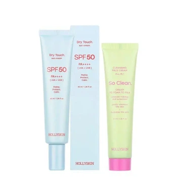 Набор для лица Hollyskin - солнцезащитный крем Dry Touch SPF 50 + очищающий крем So Clean 40 мл