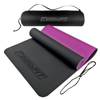 Коврик для йоги и фитнеса EasyFit EF-1924s-BV, антискользящий, Чёрный, 183×61×0,6 см, TPE, + чехол