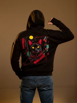 Мужское худи Dubhumans Cyber Cat Черное XL-2XL (CC-H-B-XL2XL)