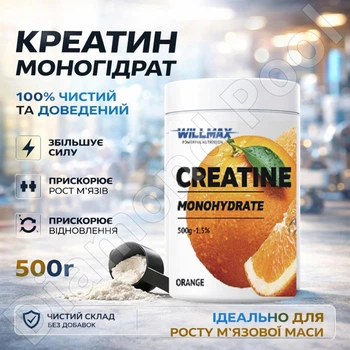 Креатин моногидрат Willmax Creatine Monohydrate 500 г апельсин — спортивное питание для силы и выносливости