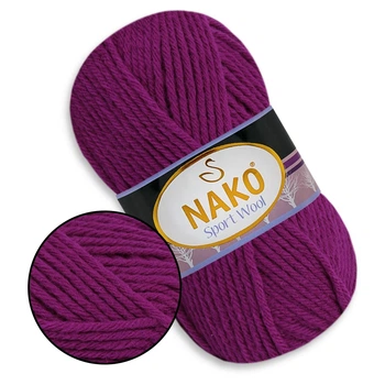 Nako Sport Wool, Фуксія №6964, напіввовняна пряжа, 100 г / 120 м, 25% вовна / 75% акрил, для снудів, шапок, кардиганів