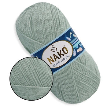 Nako Mohair Delicate, Серо-мятный №10023 - пряжа Мохер Деликат 100 г / 500 м, 85% акрил, 10% шерсть, 5% мохер, тонкая, для шалей, свитеров и кардиган