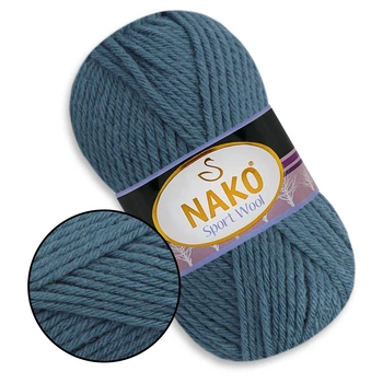 Nako Sport Wool, Серо-голубой №185, полушерстяная пряжа, 100 г / 120 м, 25% шерсть / 75% акрил, для снудов, шапок, кардиганов