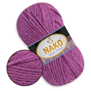Nako Sport Wool, Орхидея №1048, полушерстяная пряжа, 100 г / 120 м, 25% шерсть / 75% акрил, для снудов, шапок, кардиганов