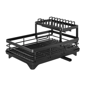 Двухуровневая сушилка для посуды RIAS Multifunctional Bowl Rack стальная с поддоном 42x30x17 см Black (3_08109)
