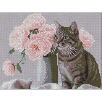 Алмазная мозаика (картина) "Кот с цветами" 30х40 см