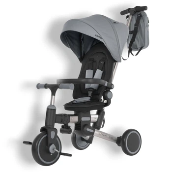 Детский трехколесный велосипед El Camino ME 1226 Frost Gray, с 3-точечными ремнями, до 25 кг и алюминиевой рамой, черно-серый