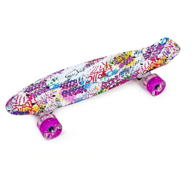 Пенни борд Fish Skateboards Graffity PFO011 со светящимися колесами, дека 57 см, ABEC-7, до 85 кг