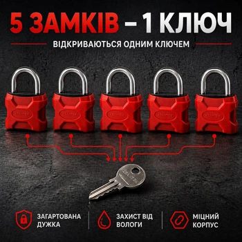 Набір навісних замків 5 замків під 1 ключ Авантек Т-50