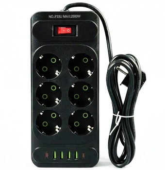 Подовжувач мережевий UA Power F33U 6 розеток 4 USB 2 Type-C 6 м Black