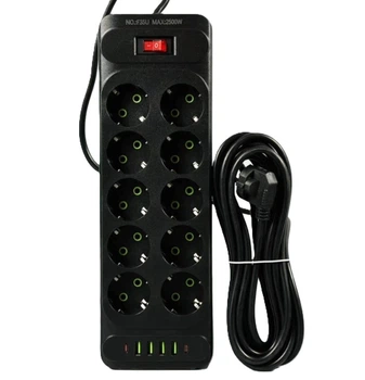 Подовжувач мережевий UA Power F35U 10 розеток 4 USB 2 Type-C 6 м Black