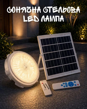 Солнечная потолочная LED лампа 60W с пультом ДУ / автономный светильник на солнечной батарее / LED лампа для дома, гаража и дачи / светильник без электричества с внешней панелью