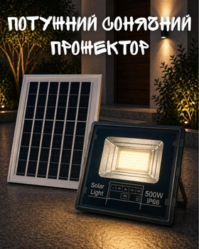 Мощный солнечный прожектор 500W LED с датчиком движения и пультом / автономный уличный светильник / для склада, территории и безопасности