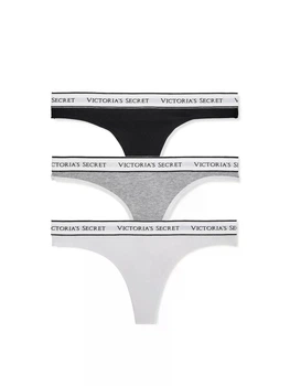 Комплект з 3 котонових трусиків-стрінгів Victoria's Secret 3-Pack Logo Cotton Thong Panties M мікс кольорів 27252341