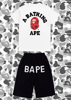 Чоловічий літній костюм Bape шорти+футболка L чорно-білий (KMPL0007)