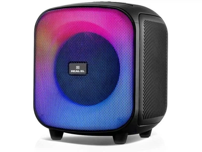 Портативна колонка REAL-EL X-760 (EL121600029), Bluetooth, RGB підсвічування, акумулятор до 16 годин роботи, чорна