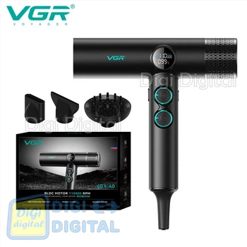 Фен профессиональный VGR V-401 BLACK 40 уровней обдува 70000 - 110000 RPM 40 уровней температуры 60°C - 100°C 3 насадки
