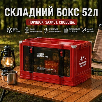 Складной бокс 52L для кемпинга и авто — органайзер в багажник, контейнер для хранения вещей, ящик для поездок и пикника, красный
