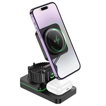 Зарядка беспроводная станция Qi 3in1 Wireless Charger HOCO CQ10 |22.5W, Watch/Airpods/Phone| Док станция Black