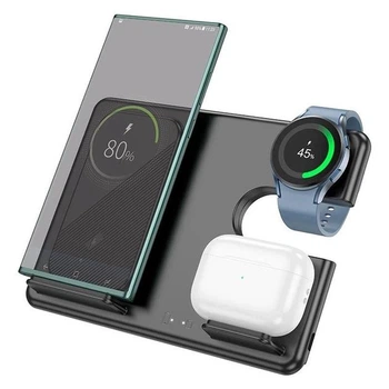 Беспроводная зарядка Qi 3в1 HOCO CQ2 Flash folding QI |27W Max| Док-станция для iPhone+iWatch+Airpods Black