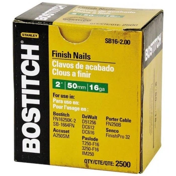 Гвозди Bostitch отделочные, тип "SB16", L=50 мм, шляпка 3.0 мм, 2500 шт (SB16-2.00) Bostitch SB16-2.00 1047890