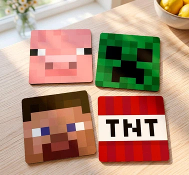 Набір підставок під чашки (костери) 4 шт з тримачем МДФ 10×10 см Minecraft маінкрафт