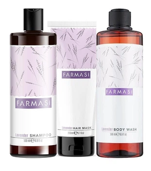 Набір для тіла Лавандовий Lavender Farmasi, шампунь+ маска для волосся + гель для душу + подарунковий пакет