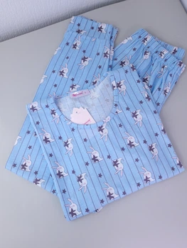 Бавовняна піжама Pijamoni XL Блакитна з зайчиками
