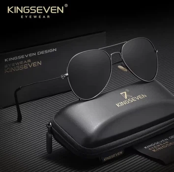 Сонцезахисні окуляри поляризовані Авіатор KINGSEVEN UV400 чоловічі жіночі преміумнабір антивідблисків для водіння, Gun Gray