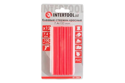 Клеевые стержни универсальные Intertool 7.4 x 100 мм красные (в упаковке 12 шт.)