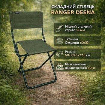 Стул туристический складной Ranger Desna для кемпинга, рыбалки и отдыха, компактный RA4405