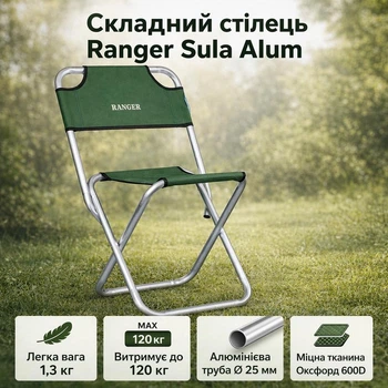 Стул туристический складной Ranger Sula Alum для кемпинга, рыбалки и отдыха, компактный RA4421