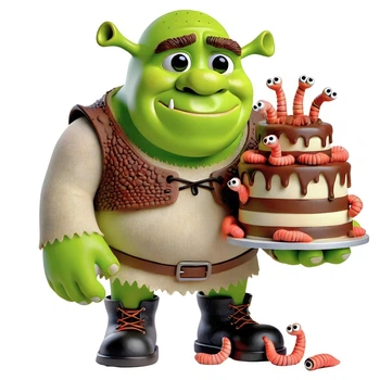 Ростовая наклейка "Шрек с тортиком. Shrek" 80 см - без контурной обрезки