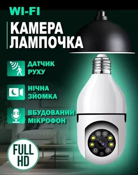 Беспроводная WIFI IP камера в плафон для лампочки E27, 4 MP 1080P, с датчиком движения и ночным видением, двусторонняя связь, белая