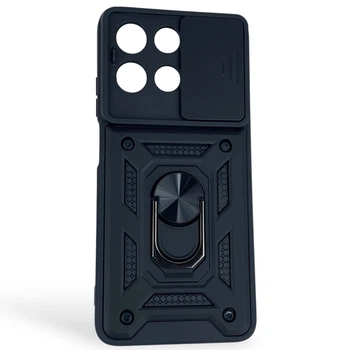 Чехол противоударный для Motorola G57 Power с магнитной пластиной со шторкой на камере черный