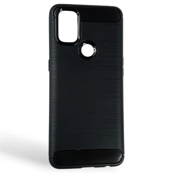 Чехол для телефона OnePlus Nord N10 5G карбоновый противоударный с высокими бортами черный
