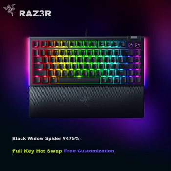 Механическая клавиатура Razer BlackWidow V4 75% с возможностью горячей замены клавиш, регулируемой конструкцией прокладок, RGB-подсветкой, подходит для киберспорта и игр, черная.