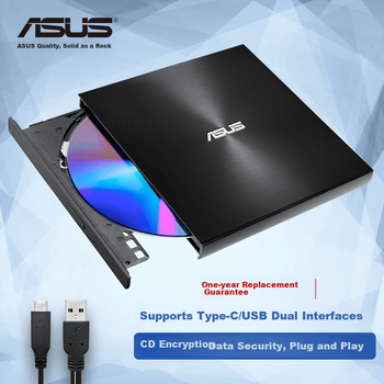 Зовнішній DVD-привід ASUS 8x, портативний оптичний привід, підтримує інтерфейс USB/Type-C (сумісний із системами Apple/SDRW-08U9M чорний)