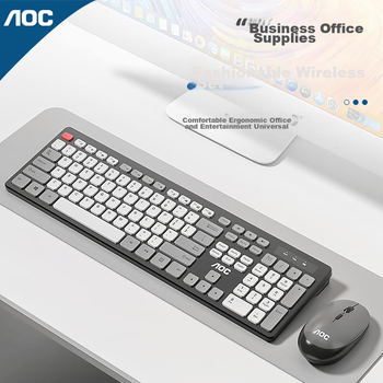 Беспроводная клавиатура и мышь AOC KM720, компьютерная клавиатура, контрастные цвета, влагозащитный дизайн, клавиатура для бизнеса, офиса и дома, белая.