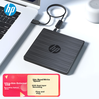 Внешний оптический привод HP, внешний DVD-рекордер, чтение/запись/запись, двухвходовой портативный внешний оптический привод, USB, ультратонкий, универсальный DVD8/CD, скорость 24x, черный.
