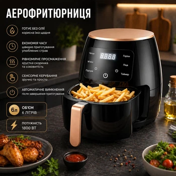 Аерофритюрница воздушная для картошки фри 6л 1800Вт Электрофритюрница, Электрические фритюрницы для дома