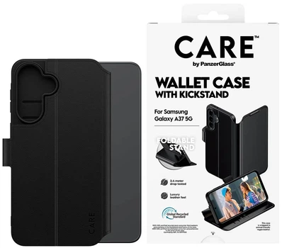 Etui z klapką PanzerGlass CARE Feature Wallet Kickstand do Samsung Galaxy A37 5G Black (5715685034244)