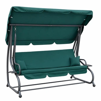 Садовая качель 4P Garden Comfort четырёхместная, 230 см, раскладная, с подушками и подстаканниками, Зеленая