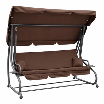 Садова гойдалка 4P Garden Comfort чотиримісна, 230 см, розкладна, з подушками та підстаканниками, Коричнева
