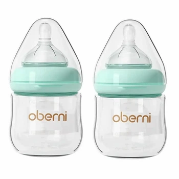 Скляні дитячі пляшечки Oberni 150 мл, 0+ місяців, повільний потік Level 1, Wide-Neck, 2 шт